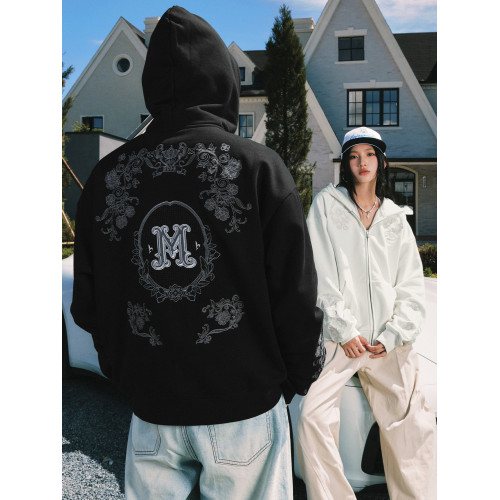 MEDM重磅刺綉花紋休閒拉鍊帽衫美式通勤寬松情侶連帽衛衣春秋 MEDM重磅刺綉花紋休閒拉鍊帽衫美式通勤寬松情侶連帽衛衣春秋