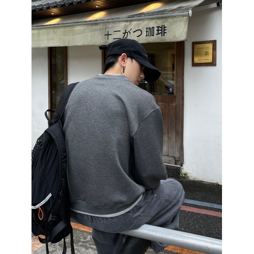 逃離光復南 復古美式假兩件撞色開衫外套男女休閒松弛感圓領上衣 逃離光復南 復古美式假兩件撞色開衫外套男女休閒松弛感圓領上衣