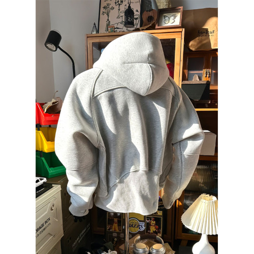 白花灰高領半拉鍊衛衣男款連帽秋季cleanfit美式重磅boxy短款外套 白花灰高領半拉鍊衛衣男款連帽秋季cleanfit美式重磅boxy短款外套