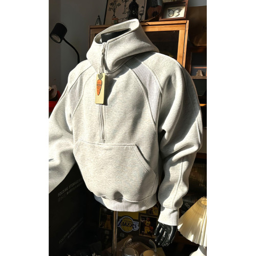 白花灰高領半拉鍊衛衣男款連帽秋季cleanfit美式重磅boxy短款外套 白花灰高領半拉鍊衛衣男款連帽秋季cleanfit美式重磅boxy短款外套