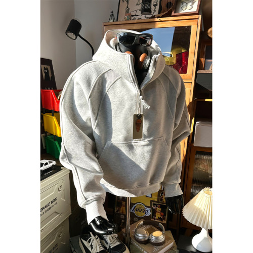 白花灰高領半拉鍊衛衣男款連帽秋季cleanfit美式重磅boxy短款外套 白花灰高領半拉鍊衛衣男款連帽秋季cleanfit美式重磅boxy短款外套