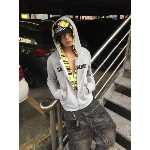 CHAI (拆)25AW 星標刺綉印花撞色條紋假兩件修身連帽拉鍊帽衫 CHAI (拆)25AW 星標刺綉印花撞色條紋假兩件修身連帽拉鍊帽衫