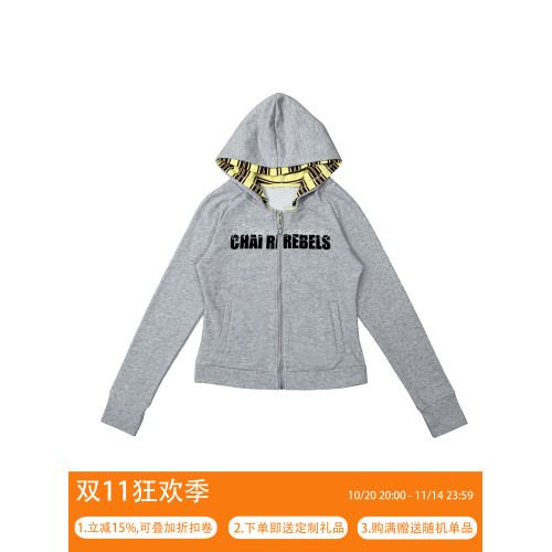 CHAI (拆)25AW 星標刺綉印花撞色條紋假兩件修身連帽拉鍊帽衫 CHAI (拆)25AW 星標刺綉印花撞色條紋假兩件修身連帽拉鍊帽衫