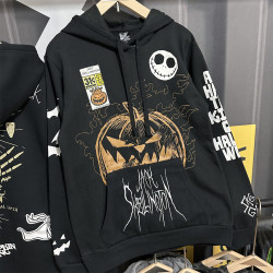 美單男女士衛衣帽衫加絨刺綉印花卡通聖誕驚魂夜傑克骷髏美式休閒