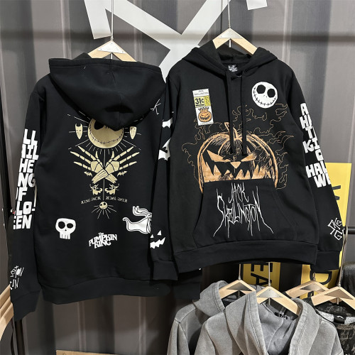 美單男女士衛衣帽衫加絨刺綉印花卡通聖誕驚魂夜傑克骷髏美式休閒 美單男女士衛衣帽衫加絨刺綉印花卡通聖誕驚魂夜傑克骷髏美式休閒