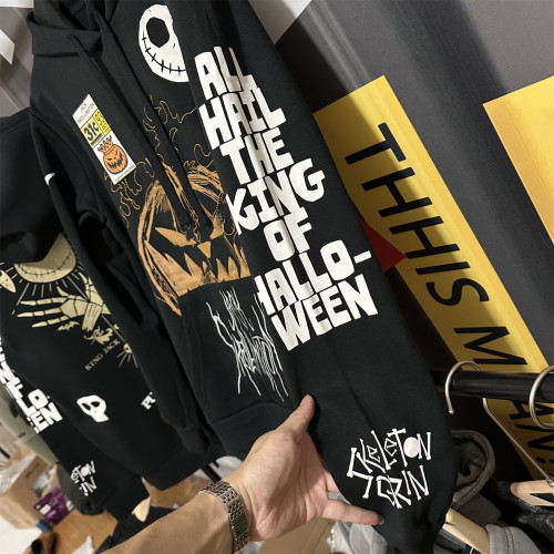 美單男女士衛衣帽衫加絨刺綉印花卡通聖誕驚魂夜傑克骷髏美式休閒 美單男女士衛衣帽衫加絨刺綉印花卡通聖誕驚魂夜傑克骷髏美式休閒