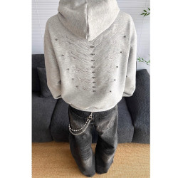 設計感痞帥鉚釘拼接連帽衛衣男女春秋季美式高街小衆情侶開衫外套