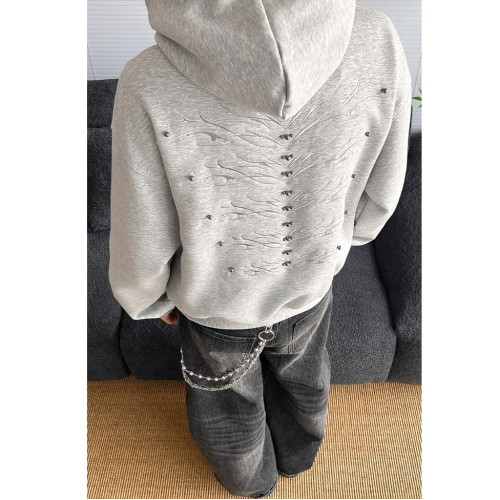 設計感痞帥鉚釘拼接連帽衛衣男女春秋季美式高街小衆情侶開衫外套 設計感痞帥鉚釘拼接連帽衛衣男女春秋季美式高街小衆情侶開衫外套