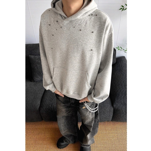 設計感痞帥鉚釘拼接連帽衛衣男女春秋季美式高街小衆情侶開衫外套 設計感痞帥鉚釘拼接連帽衛衣男女春秋季美式高街小衆情侶開衫外套