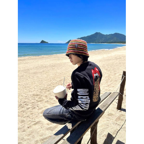 DETW 25AW*原創小衆輕亞豹紋趣味舌頭印花鉚釘設計感長袖衛衣男女