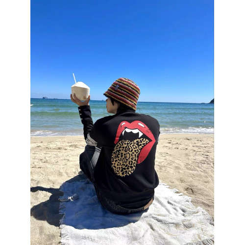 DETW 25AW*原創小衆輕亞豹紋趣味舌頭印花鉚釘設計感長袖衛衣男女