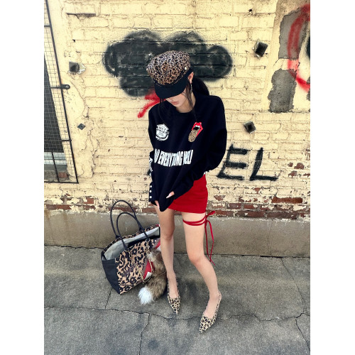 DETW 25AW*原創小衆輕亞豹紋趣味舌頭印花鉚釘設計感長袖衛衣男女