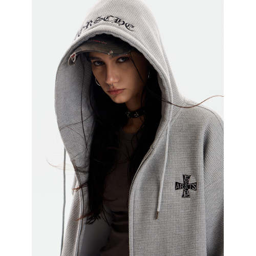 0123start 華夫格連帽開衫衛衣男女寬松美式哥特潮牌外套秋冬加絨 0123start 華夫格連帽開衫衛衣男女寬松美式哥特潮牌外套秋冬加絨