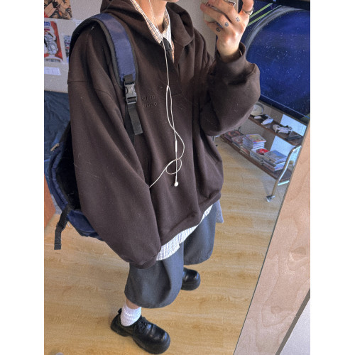 Aurocean V領學院連帽衛衣 440克重磅純棉寬短廓形深咖色帽衫 Aurocean V領學院連帽衛衣 440克重磅純棉寬短廓形深咖色帽衫