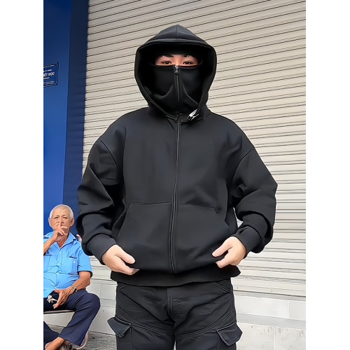 美式高街巴拉克拉法連帽衛衣男款秋季潮牌高級感cleanfit開衫外套