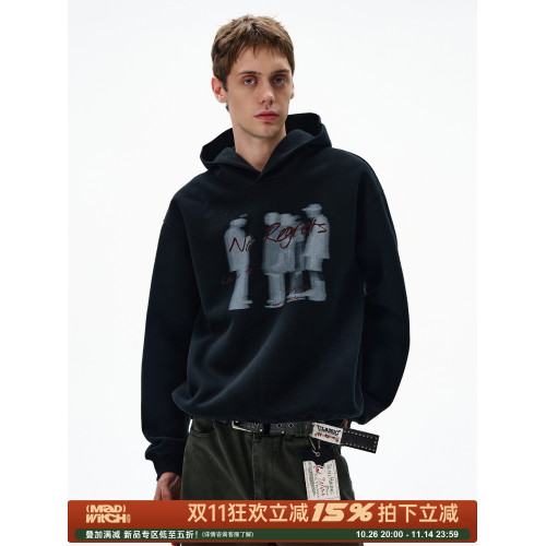MADWITCH美式幻影人像印花連帽衛衣男女寬松休閒復古街頭情侶帽衫 MADWITCH美式幻影人像印花連帽衛衣男女寬松休閒復古街頭情侶帽衫