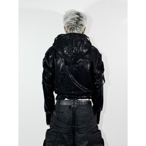 ATANOTHINGNESS25AW 金屬刷蠟連帽拉鍊衛衣外套暗黑先鋒外套opium ATANOTHINGNESS25AW 金屬刷蠟連帽拉鍊衛衣外套暗黑先鋒外套opium