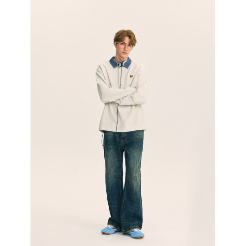 英國小狐狸2025年秋季都市學院風撞色襯衫翻領親膚短絨衛衣男女款