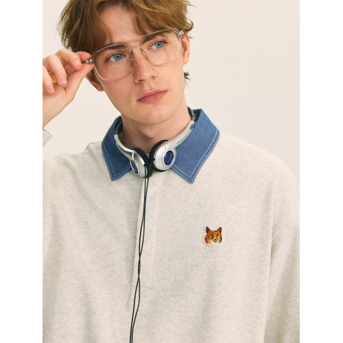 英國小狐狸2025年秋季都市學院風撞色襯衫翻領親膚短絨衛衣男女款