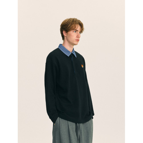 英國小狐狸2025年秋季都市學院風撞色襯衫翻領親膚短絨衛衣男女款