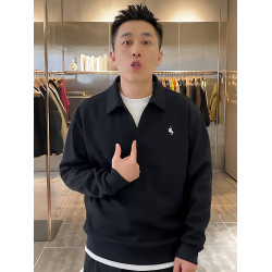 秋冬新款潮牌假兩件襯衫領衛衣男加絨簡約百搭刺綉翻領上衣打底衫