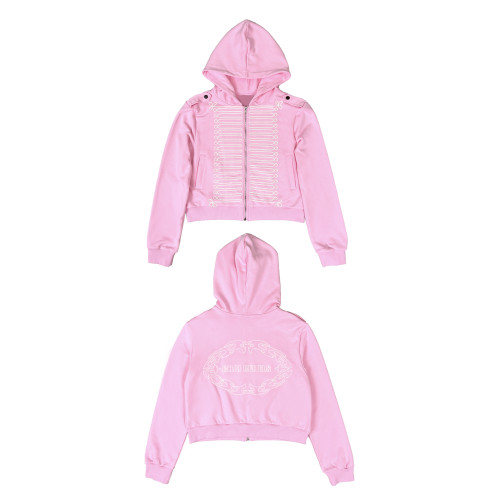 CHAI (拆)25AW 繩綉肩章圖騰宮廷情侶雙色復古純棉拉鍊帽衫衛衣 CHAI (拆)25AW 繩綉肩章圖騰宮廷情侶雙色復古純棉拉鍊帽衫衛衣