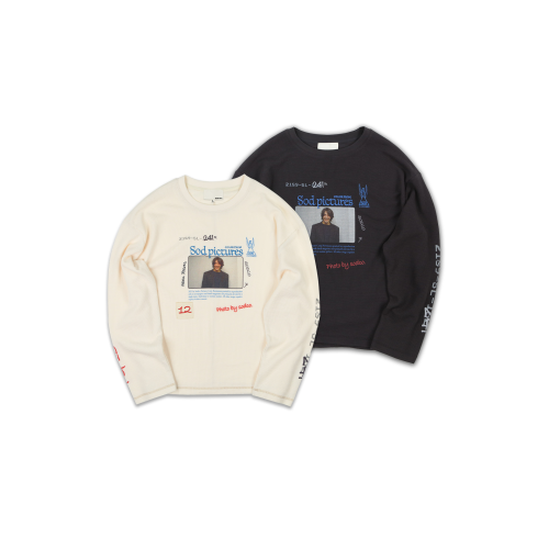 SOD Co. 華夫格長袖 “基努”米白色 廓形人物印花復古衛衣長T恤 SOD Co. 華夫格長袖 “基努”米白色 廓形人物印花復古衛衣長T恤