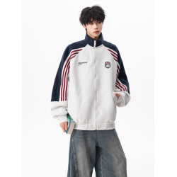 美式立領開衫衛衣外套男女秋季新款學生潮牌撞色情侶寬松休閒夾克