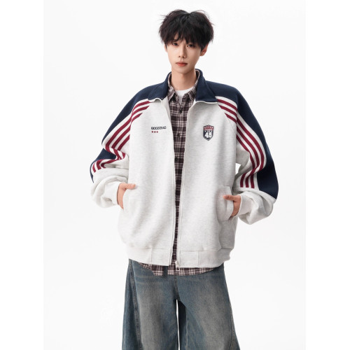 美式立領開衫衛衣外套男女秋季新款學生潮牌撞色情侶寬松休閒夾克 美式立領開衫衛衣外套男女秋季新款學生潮牌撞色情侶寬松休閒夾克