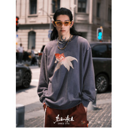 碧海潮生【金玉滿堂•藍】秋冬新款風國潮刺綉套頭圓領衛衣