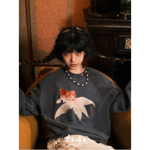 碧海潮生【金玉滿堂•藍】秋冬新款風國潮刺綉套頭圓領衛衣 碧海潮生【金玉滿堂•藍】秋冬新款風國潮刺綉套頭圓領衛衣