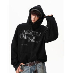 美式漸變斑駁字母印花衛衣男女秋季痞帥休閒情侶外套寬松百搭帽衫