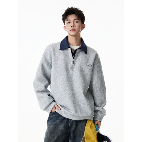 悟空有貨美式復古撞色假兩件長袖POLO衫男潮牌寬松百搭半拉鍊衛衣 悟空有貨美式復古撞色假兩件長袖POLO衫男潮牌寬松百搭半拉鍊衛衣