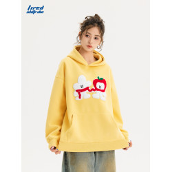 TIRED先生卡通毛巾綉連帽衛衣情侶款寬鬆套頭衫街頭寬鬆休閒上衣