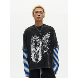 ChaneyWondo閾限之蝶-可拆卸假兩件衛衣寬松圓領潮牌高街印花上衣