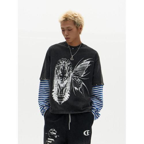 ChaneyWondo閾限之蝶-可拆卸假兩件衛衣寬松圓領潮牌高街印花上衣 ChaneyWondo閾限之蝶-可拆卸假兩件衛衣寬松圓領潮牌高街印花上衣