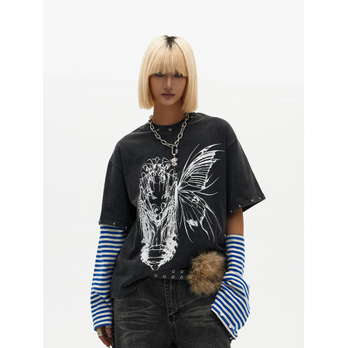 ChaneyWondo閾限之蝶-可拆卸假兩件衛衣寬松圓領潮牌高街印花上衣 ChaneyWondo閾限之蝶-可拆卸假兩件衛衣寬松圓領潮牌高街印花上衣