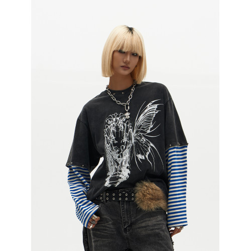 ChaneyWondo閾限之蝶-可拆卸假兩件衛衣寬松圓領潮牌高街印花上衣 ChaneyWondo閾限之蝶-可拆卸假兩件衛衣寬松圓領潮牌高街印花上衣