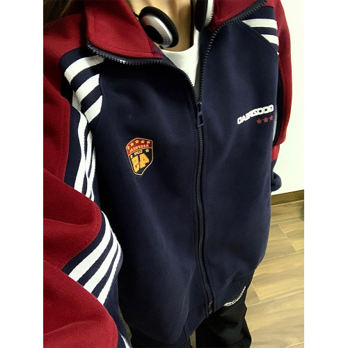 美式復古撞色三條杠立領衛衣男女秋季2025新款寬松慵懶風開衫外套 美式復古撞色三條杠立領衛衣男女秋季2025新款寬松慵懶風開衫外套