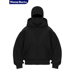 WASSUP SHARK美式cleanfit巴拉克連帽衛衣男春秋雙帽開衫悍匪帽衫
