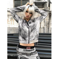 DETW 25AW*原創小衆水洗噴髒做舊-雙虎綉花盔甲拉鍊連帽外套男女