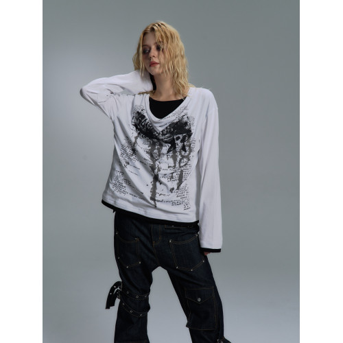 PAIKI「塞勒斯前奏」權利密碼假兩件長袖T堆領設計休閒亞文化衛衣 PAIKI「塞勒斯前奏」權利密碼假兩件長袖T堆領設計休閒亞文化衛衣