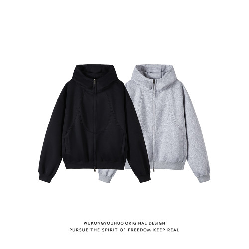 悟空有貨重磅設計感解搆拼接開衫連帽衛衣男潮牌寬松休閒百搭外套 悟空有貨重磅設計感解搆拼接開衫連帽衛衣男潮牌寬松休閒百搭外套