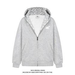 BUFU美式印花開衫連帽衛衣外套男女春秋季潮牌情侶款拉鍊上衣寬鬆