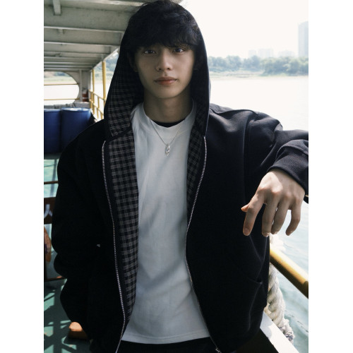 New Decay 25FW 格紋連帽拉鍊開衫休閒通勤寬松連帽衛衣外套男女 New Decay 25FW 格紋連帽拉鍊開衫休閒通勤寬松連帽衛衣外套男女