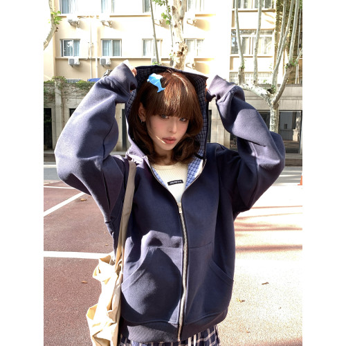 New Decay 25FW 格紋連帽拉鍊開衫休閒通勤寬松連帽衛衣外套男女 New Decay 25FW 格紋連帽拉鍊開衫休閒通勤寬松連帽衛衣外套男女