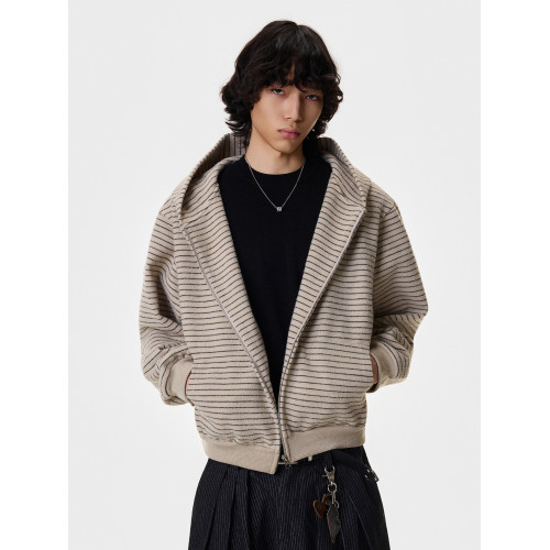 BLAEXIT美式復古親膚毛呢條紋外套早秋連帽短款衛衣拉鍊開衫男女 BLAEXIT美式復古親膚毛呢條紋外套早秋連帽短款衛衣拉鍊開衫男女