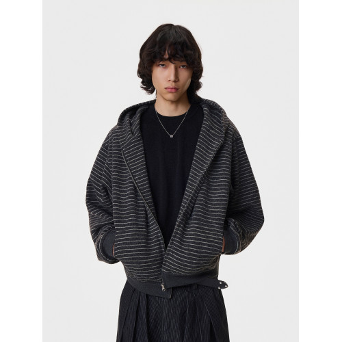 BLAEXIT美式復古親膚毛呢條紋外套早秋連帽短款衛衣拉鍊開衫男女 BLAEXIT美式復古親膚毛呢條紋外套早秋連帽短款衛衣拉鍊開衫男女