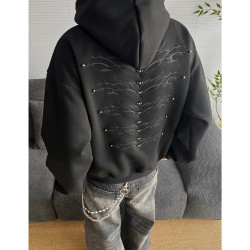 美式重磅Cleanfit釘珠刺綉連帽衛衣男女高街潮牌寬松休閒上衣外套