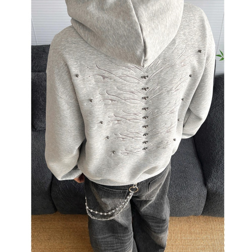 美式重磅Cleanfit釘珠刺綉連帽衛衣男女高街潮牌寬松休閒上衣外套 美式重磅Cleanfit釘珠刺綉連帽衛衣男女高街潮牌寬松休閒上衣外套